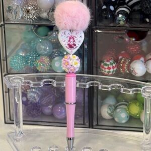 Handcrafted Pink Pen with funny Quote Fluffy Top and Floral Design